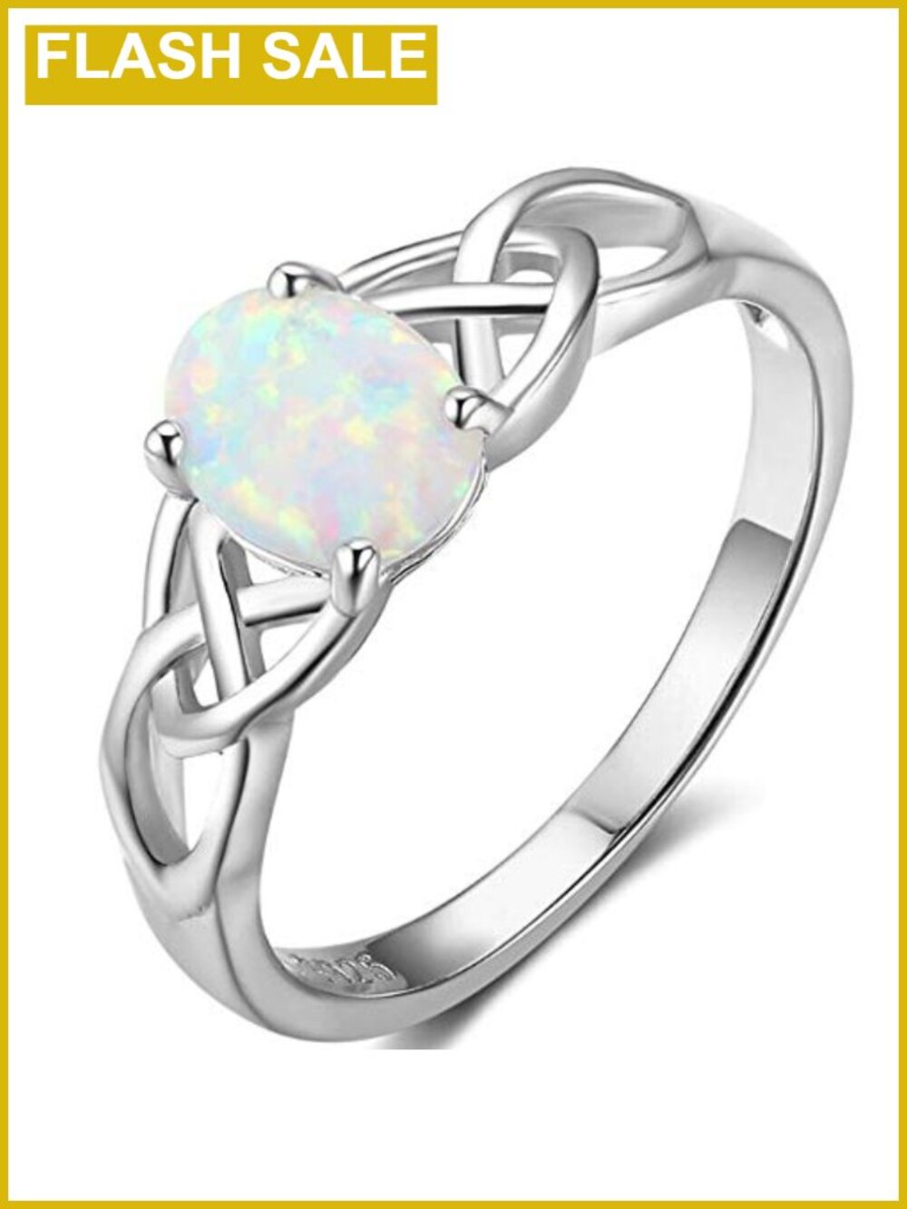 Celtic Knot Oval Created Fire Opal Engagement Ring Stainless Steel